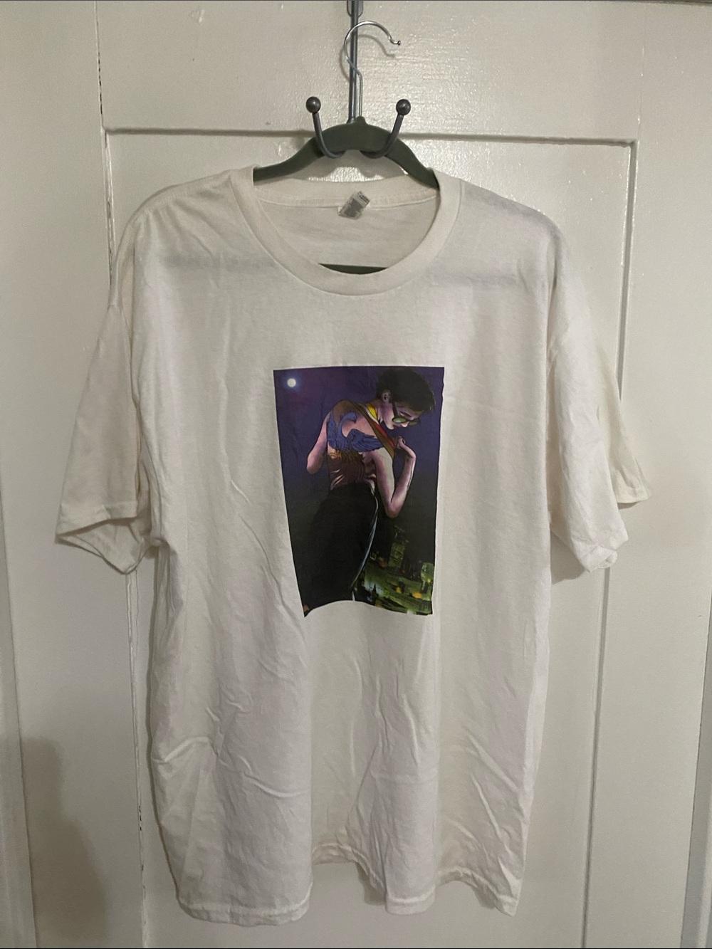 Alstyle White Short-Sleeve Tee with Night Portrait Manga Anime Graphic